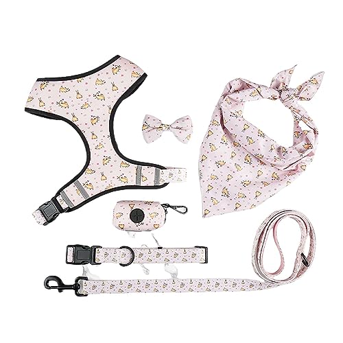 OUSHOP Pet Comfort Hundegeschirr-Set, 6-teilig, wendbar, Bedruckt, groß, verstellbar, reflektierender Streifen, Sicherheitsnetz-Weste-Set,Rosa,S von OUSHOP