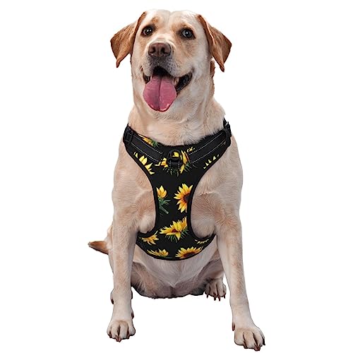 Hundegeschirr mit Sonnenblumen-Motiv, bedruckt, für große Hunde, verstellbar, reflektierend, Haustierweste von OUSIKA