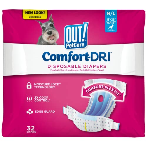 OUT! PetCare Einweg-Hundewindeln für Damen, Töpfchentraining, Hundewindeln, Hündinnen in Hitze, Welpentraining, Inkontinenz, Welpenzubehör, Taille 45,7-63,5 cm, Größe M/L, 32 Stück OUT! PetCare Einweg-Hundewindeln für Damen, Töpfchentraining, Hundewindeln, Hündinnen in Hitze, Welpentraining, Inkontinenz, Welpenzubehör, Taille 45,7-63,5 cm, Größe M/L, 32 Stück von OUT!