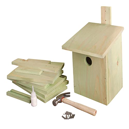 AKAH Nistkasten Meise Bausatz inkl. Nägel + Holzleim + Hammer - Vogelhaus zum Zusammenbauen aus Holz - Holznistkasten Starennistkasten von OUTDOORDINO