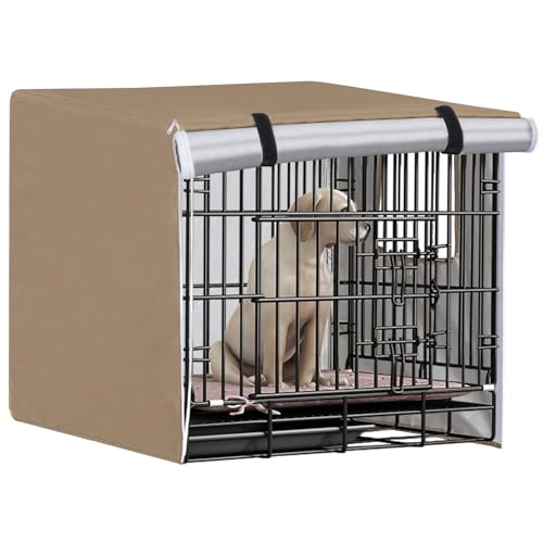 OUUTMEE Abdeckung für Hundekäfige, wasserdicht und winddicht, mit 2 Türen, belüftetes Netzfenster, passend für 61 cm, 78,7 cm, 91,4 cm, 125 x 79 x 84 cm, Beige von OUUTMEE