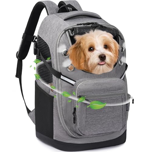 OUUTMEE Haustier-Hundetragerucksack für kleine Haustiere, Hund, Head-Out-Rucksäcke, Welpen, große Katze, Tragetasche zum Wandern, Camping oder Reisen, Schwarz von OUUTMEE