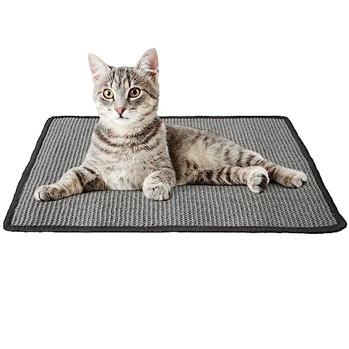 OUYANKA Kratzmatte Katze Wand Natürlich Sisal Kratzteppich Katze 40 × 60 cm rutschfest Kratzbretter für Katze Sisalmatte Kratzpads Kratzschutz Sofa Katze Katzenmöbel Dunkelgrau von OUYANKA