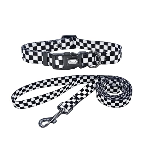 Ovale Hundehalsband-Leinen-Kombi-Set, Karomuster, Halsband und 1,5 m passende Leine, für mittelgroße Hunde (Größe M, Karomuster) von OVALE