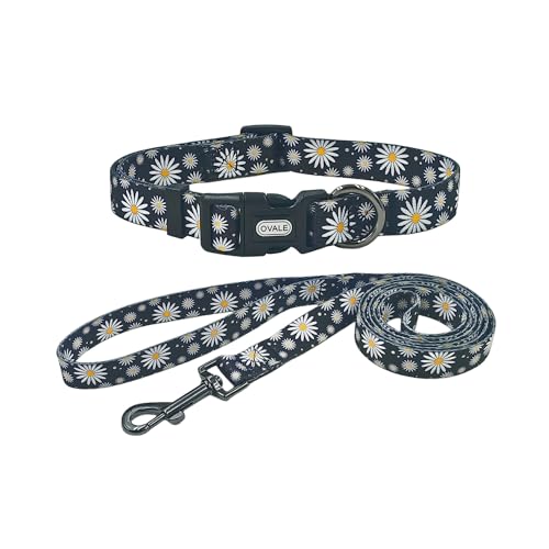 Ovale Hundehalsband-Leinen-Kombinationsset, verstellbares Halsband und 1,5 m passende Leine, für kleine Welpen, Größe XS, Gänseblümchengrün von OVALE