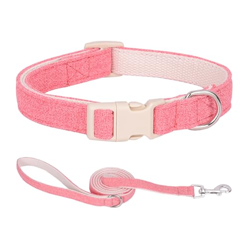 Ovale Hundehalsband-Leinen-Kombi-Set, verstellbares Halsband und 1,5 m passende Leine, für kleine Hunde (Größe S, Rosa Hanf) von OVALE