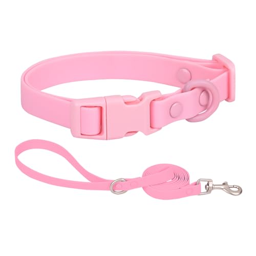 OVALE Wasserdichtes Hundehalsband-Set mit Leine, langlebig und leicht zu reinigen, für mittelgroße Hunde (Größe M, Rosa) von OVALE