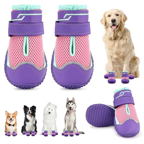 Hundeschuhe für große kleine mittelgroße Hunde rutschfeste Hundestiefel für Hunde Atmungsaktive Hundestiefel für Sommer Heiße Pflaster Pfotenschutz für Outdoor Walking Winter Schnee Anti-Rutsch von OWANVION