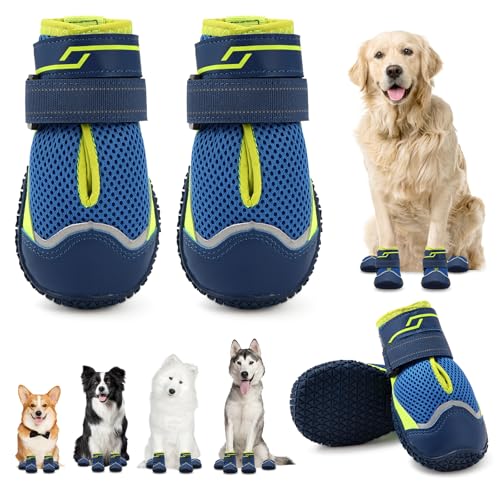 Hundeschuhe für große kleine mittelgroße Hunde rutschfeste Hundestiefel für Hunde Atmungsaktive Hundestiefel für Sommer Heiße Pflaster Pfotenschutz für Outdoor Walking Winter Schnee Anti-Rutsch von OWANVION