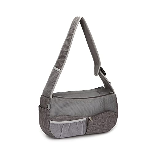 Haustier-Tragetasche, Welpenschlinge, Tragetaschen, freihändiges Tragen, verstellbare Haustiertasche, Schultertasche mit 2 Taschen und Sicherheitsgurt, passend für kleine Hunde und Katzen, Outdoor, Wandern, Reisen, U-Bahn, Grau (klein) von OYUEGE