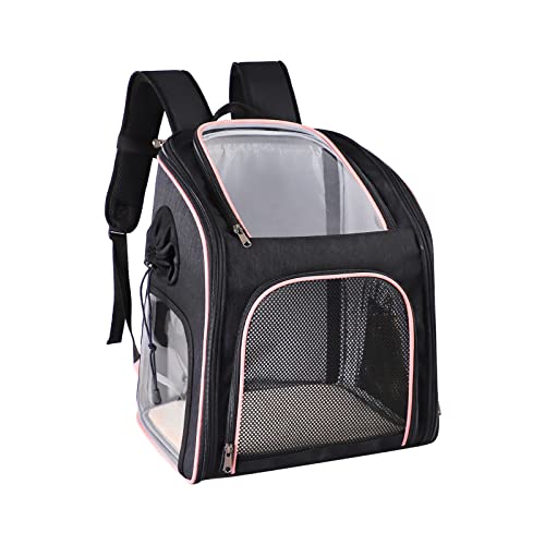 Katzentragetasche, faltbarer Haustier-Rucksack für Katzen und kleine Hunde, atmungsaktiver Hundetragerucksack mit innerer Sicherheitsleine, ideal für Wandern, Reisen, Outdoor-Gebrauch (Rosa) von OYUEGE