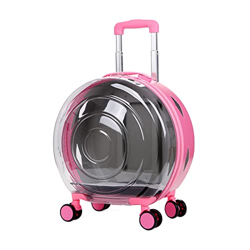 Katzentragetasche mit Rädern, von Fluggesellschaften zugelassener Haustier-Kinderwagen, Katzen-Rucksack, Raumkapsel, belüftet, transparent, mit weichem Polster (Rosa) von OYUEGE