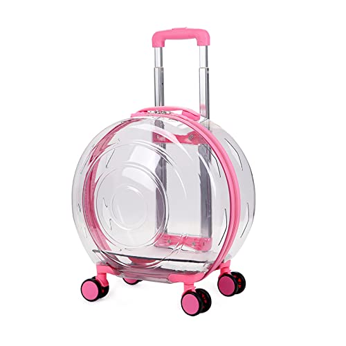 Katzentragetasche mit Rädern, von Fluggesellschaften zugelassener Haustier-Kinderwagen, Katzen-Rucksack, Raumkapsel, belüftet, transparent, mit weichem Polster (transparentes Rosa) von OYUEGE