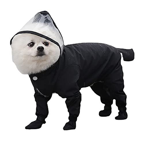 Niedlicher Hunde-Regenmantel, Regenjacke, Ganzkörper-Abdeckung mit Hut, Regenstiefel, Hundejacke, wasserdichte Regenjacke, Haustier-Hunde-Kapuzen-Umhang, schwarz, Größe L von OYUEGE