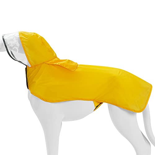 Wasserdichter Hunde-Regenmantel, verstellbar, reflektierend, leicht, mit Poncho-Kapuze, Welpen-Regenmantel, Regenjacke für Hunde, Gelb XXXL von OYUEGE