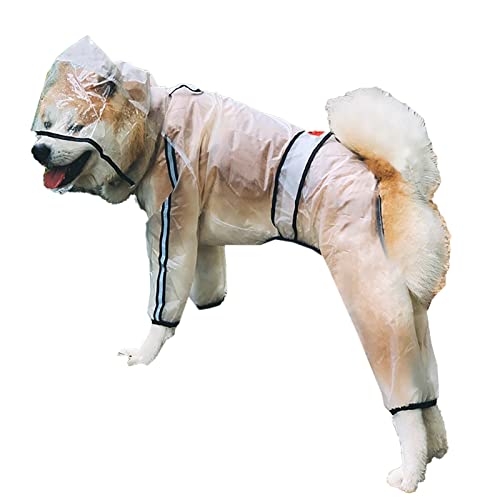 Wasserdichter Hunde-Regenmantel mit Kapuze für mittelgroße und große Hunde, transparent, verstellbar, wasserdicht, Hundemantel mit Beinen, Poncho, leichte Jacke mit Leinenloch, Größe 5XL von OYUEGE