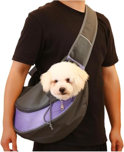 Haustier Hund Sling Carrier, Hand Free Drawstring Hund Papoose mit verstellbarem Gurt, atmungsaktive Mesh-Tasche für Welpen Katze, Crossbody Satchel Hund Handtasche mit Tasche,A von OYWEHECE