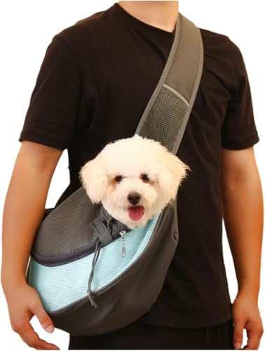 Haustier Hund Sling Carrier, Hand Free Drawstring Hund Papoose mit verstellbarem Gurt, atmungsaktive Mesh-Tasche für Welpen Katze, Crossbody Satchel Hund Handtasche mit Tasche,B von OYWEHECE