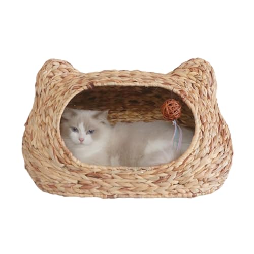 Sommer Handgemachtes Gewebtes Haustierbett Rattan Korb Katzenbett Korb Hausbett Schlafbett für Waschbares Haustierhaus Nest Indoor Katze,A-L von OYWEHECE