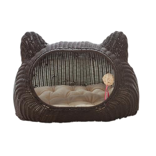 Sommer Handgemachtes Gewebtes Haustierbett Rattan Korb Katzenbett Korb Hausbett Schlafbett für Waschbares Haustierhaus Nest Indoor Katze,B-L von OYWEHECE