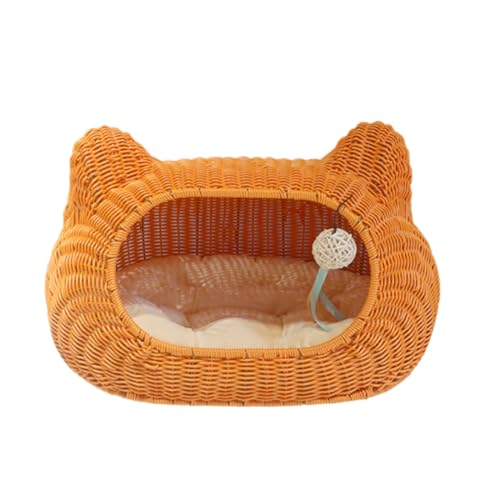 Sommer Handgemachtes Gewebtes Haustierbett Rattan Korb Katzenbett Korb Hausbett Schlafbett für Waschbares Haustierhaus Nest Indoor Katze,D-L von OYWEHECE