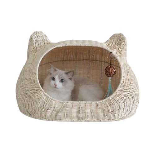 Sommer Handgemachtes Gewebtes Haustierbett Rattan Korb Katzenbett Korb Hausbett Schlafbett für Waschbares Haustierhaus Nest Indoor Katze,G-L von OYWEHECE