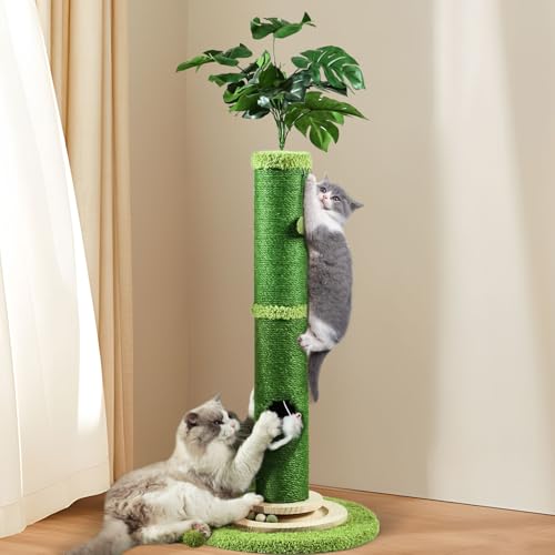 OYX Kratzbäume für Indoor-Katzen, 106,9 cm hohe Monstera-Katzenkratzbaum, unteres Mausloch und interaktive Ballbahn, oberer hängender interaktiver Ball für große Katzen, Kätzchen und alle Arten von von OYX