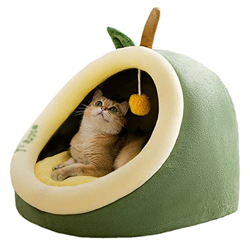 Katzenbett für Indoor-Katzen-Welpenbett mit rutschfester Unterseite, Avocado-förmige Katze/Welpenloch mit hängendem Spielzeug, Welpenbett mit abnehmbarem Baumwollkissen, beruhigendes Haustiersofa von OYhmc