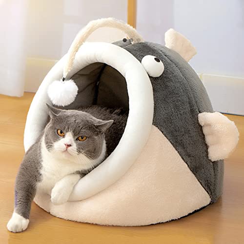 OYhmc Indoor Katze Katze Bett Neuartige Laterne Form Fisch Design Katzennest niedlich weiche Katze Loch Weihnachten Haustier Bett mit runden hängenden Spielzeug von OYhmc