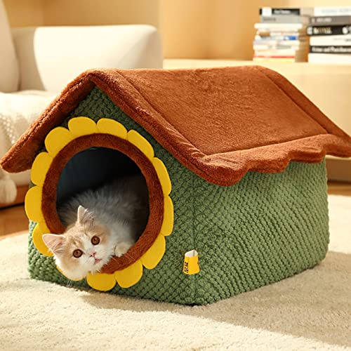 OYhmc Wintersonnenblumenhaus für Welpe Kätzchen, waschbar warm Hund Katze Nest Höhle Haus für Indoor Outdoor, das Dach kann geöffnet Werden von OYhmc