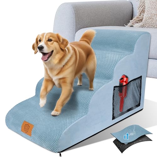 OZD Hundetreppe, Hundetreppe 4 Stufen, Tragbar Hochdichtem Schaumstoff Haustiertreppe, Hundetreppe Große Hunde und Katzen, Waschbar&rutschfest Hunderampe für Bett Sofa, Katzentreppe(73x40x51CM) von OZD