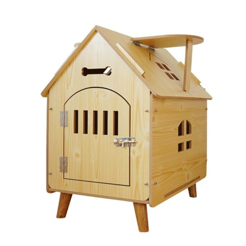 Katzenhaus Hundehütte for den Außenbereich, Holzhütte, Holzhütte, Leitplanke for den Innenbereich, Ganzjahres-Haustier, Katze, Holzhaus, Villa Katzen Haus(L57*44 * 57cm) von OZWYCY