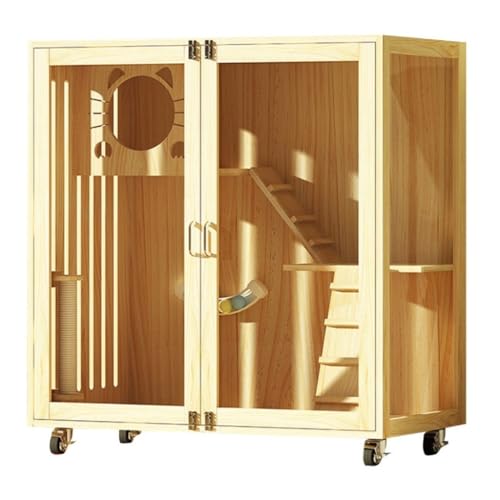 OZWYCY Katzenhaus Katzenkäfig, Katzenvilla, Massivholz, Katzenhaus, Holz, groß, dreistöckig, for den Haushalt, Zucht, großer Raum, Katzenschrank Katzen Haus(90X60X90cm) von OZWYCY