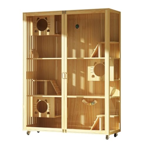 OZWYCY Katzenhaus Katzenkäfig, Katzenvilla, Massivholz, Katzenhaus, Holz, groß, dreistöckig, for den Haushalt, Zucht, großer Raum, Katzenschrank Katzen Haus(A:150X60X180cm) von OZWYCY