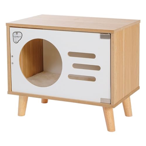 OZWYCY Katzenhaus Katzenvilla, quadratischer Massivholz-Nachttisch, Katzenschrank, universell for alle Jahreszeiten, halbgeschlossener Katzenschrank Katzen Haus von OZWYCY