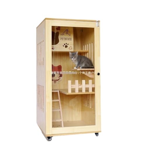 OZWYCY Katzenhaus Katzenvilla Haushalt Massivholz Zweischichtiges Dreischichtiges Katzenhaus Katzenschrank Indoor-Katzenhaus Mit Toilette Katzen Haus(F1) von OZWYCY