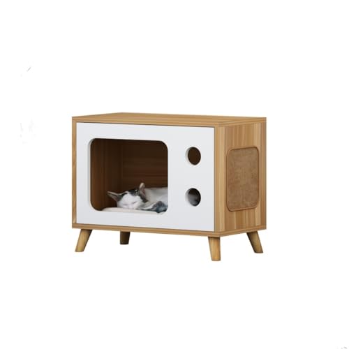 OZWYCY Katzenhaus Kreatives Katzennest aus Holz, Haustierschrank, Nachttisch, Schlafzimmer, Nachttisch, Haustierschrank, Aufbewahrungsschrank, Hundenest Katzen Haus(A) von OZWYCY