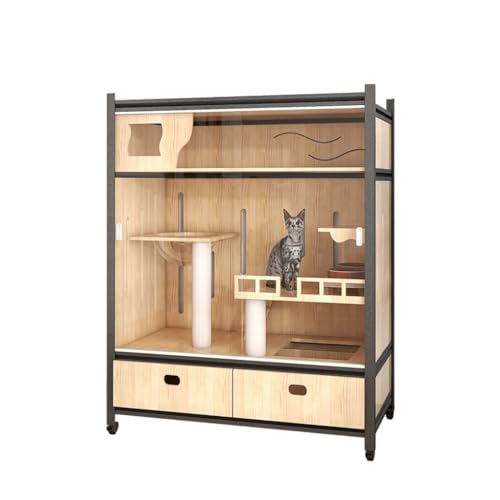 OZWYCY Katzenhaus Luxuriöser Katzenkäfig, doppelschichtige Katzenvilla, Katzenkreißsaal, Katzenkäfig, Stahlrahmen, Katzenhaus, Massivholz, Katzenschrank Katzen Haus(T1A 90 * 60 * 120cm) von OZWYCY