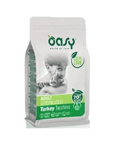 Alleinfuttermittel für ausgewachsene Katzen, sterilisiert oder kastriert, Katzenfutter Truthahn, 1,5 kg Sack von Oasy