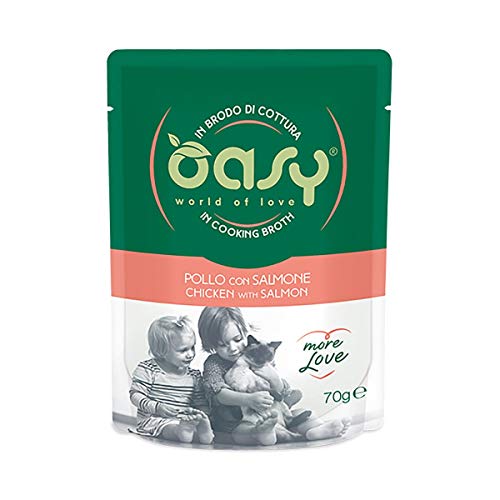 Oasy Cottura aus Brodo für Katzen im Beutel von 70 g, Huhn und Salmon von Oasy