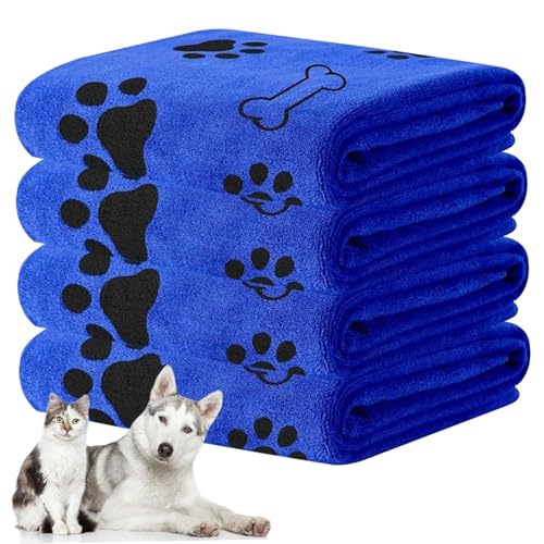 4pcs Hundetuch 24x40 Hundebad Handtuch weich ＆ superabsorbierende Mikrofasel -Handtuch Süßes Knochen- und Pfotendruckhundtuch -Trocknen -Handtuch Schnell trocknend Haustiertuch für kleine mittelgroße von Obelunrp