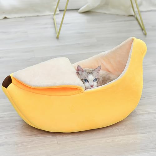 Banana Katzenbett Haus warmes weiches Hundebett Flauschige Bananenform Katzennest für Haustierzubehör, Bananenkatze Haus, Bananenkatze Bett von Obelunrp