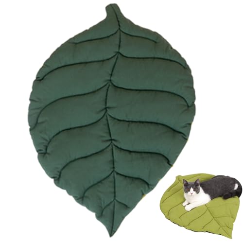 Blattkatze Bett, 50 x 68 cm blattförmige Katzenmatte, doppelte Katze gemütliche Schlafmatte, PP-Baumwollfüllung Haustiermatten, Welpenbetten für kleine Katzenhunde in Innenräumen (Greeny Blatt) von Obelunrp