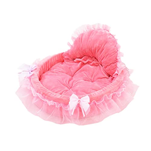 Haustierhund und Katzenbett kleine Hund selbstwärme Innenpulpe Prinzessin Bogen Spitzen Herz Elegant süßes Bett Hund Haus Haustier Erwärmung Bett (rosa), kleiner Hund, selbstgewärmtes Zimmer, Haustie von Obelunrp