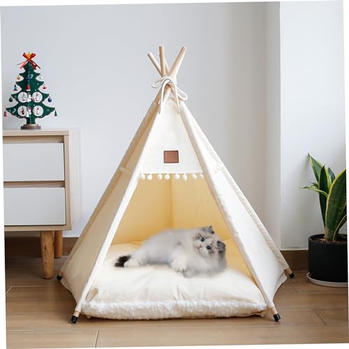 Hundezeltbett, 60 cm/23,6 Zoll tragbares Haustier Tipee Zelte mit weichem Kissen und kleine Tafel, abnehmbares Hundehaus, Katzenschlafzelt für Haustiere unter 10 kg von Obelunrp