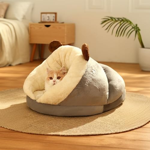 Obelunrp Katze Winterschlafsbag, Fleece warmbedeckte Katzenbett, 360 ° Wickelbedeckte Katzensack, Plüschkatz -Betthöhle, Katzentunnel -Versteck für kleine mittelgroße Katzen (40 * 30 * 25 cm) von Obelunrp