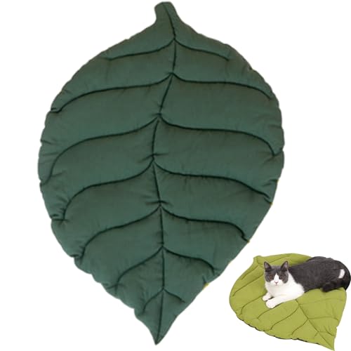 Obelunrp Blattkatze Matte, 50 x 68 cm grünes blattförmiges Katzenspielmatte, Doppelseiten Haustierwärmekissen, weiches Blattkatze Bett für Winter Hundekatze Lieferungen von Obelunrp