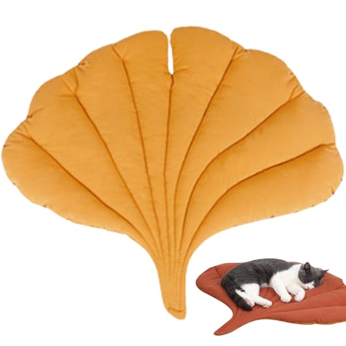 Obelunrp Blattkatze Matte, 71 x 62 cm Ginkgo blattförmige Katzenspielmatte, doppeltes Seitenwärmebad, weiches Blattkatze Bett für Winter Hundekatze Vorräte von Obelunrp