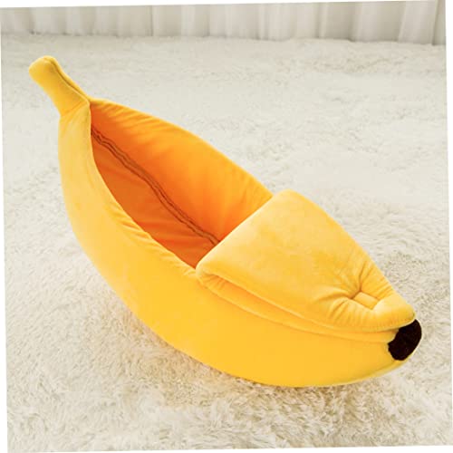 Obelunrp Katzenbett niedliche Bananenform Kätzchen Bett weich hübsches Welpe Haus Kuschelversorgungen gelb 55 cm, Welpenbetten, Katzenbett von Obelunrp