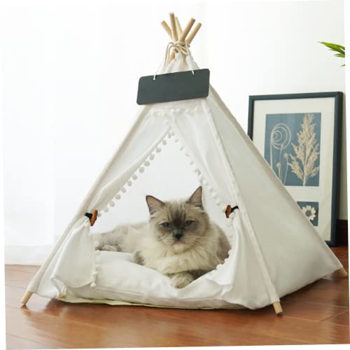 Pet Tepee, 23,7 -Zoll -Klapphundzelt mit weichem Kissen und Namensplattenschild, tragbares Katzenhaus, waschbares Haustierbett für kleine Hundekatzen Kaninchen (weiß) von Obelunrp